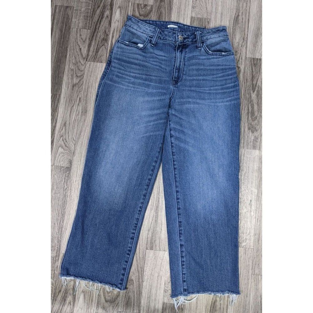 Old Navy Size 4 Fringe Hem Pockets Straight Leg Denim Blue Jeans Capris